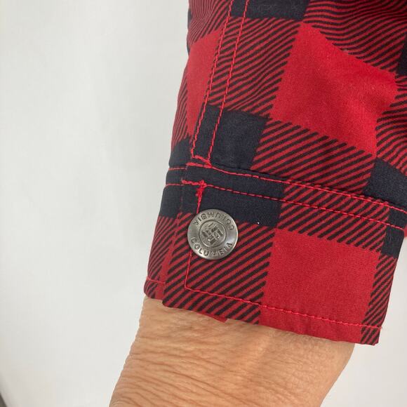 COLUMBIA Chatfield Hill Jacket Women Small Red Black Buffalo Plaid Sherpa Lined - Picture 12 of 16